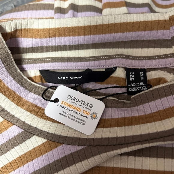 Vero Moda Sweater Top Lavender Cream Stripe Rayon Blend Long Sleeve Mock Neck - Picture 7 of 10